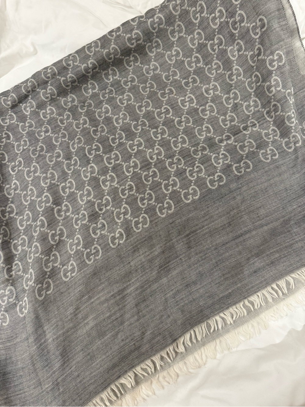 Gucci Gray and Cream Monogram Fabric Scarf